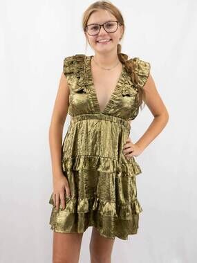 NEW PRETTY FOLLIES tiered ruffle dress in bronze